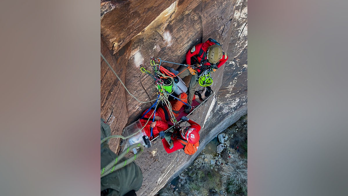 Las Vegas first responders conduct seven-hour rescue of injured climber stranded 600 feet up rock face  at george magazine