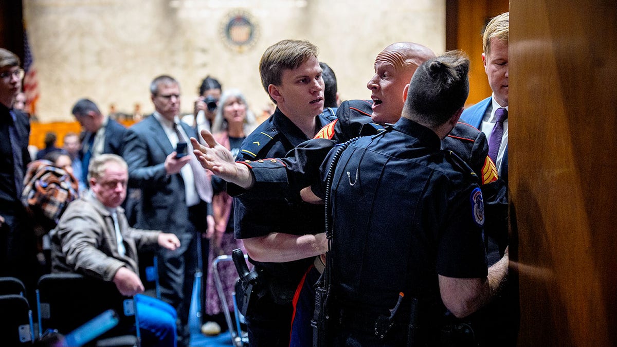 WATCH: Navy SEAL-turned-senator tackles 'unhinged' protester during chaotic hearing  at george magazine